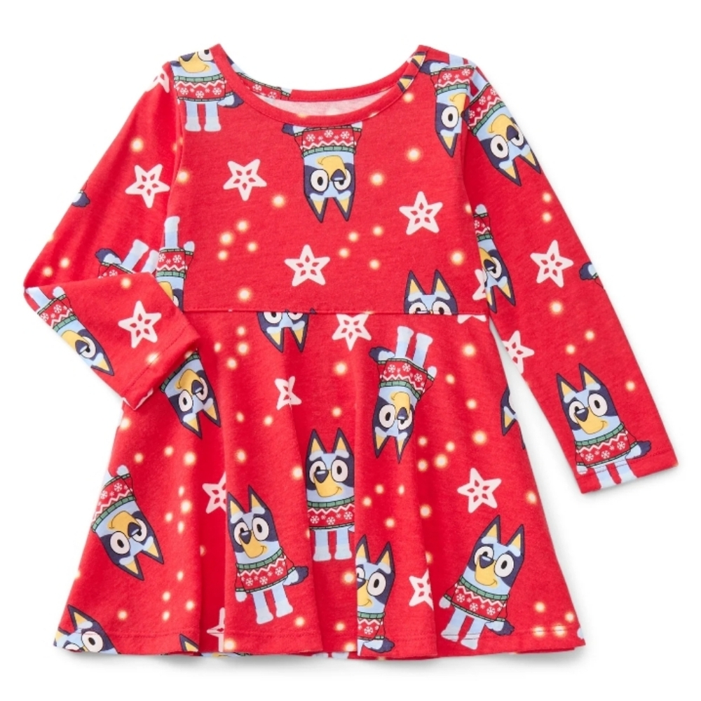 Bluey Long Sleeve Red Holiday Infant Dress 18M